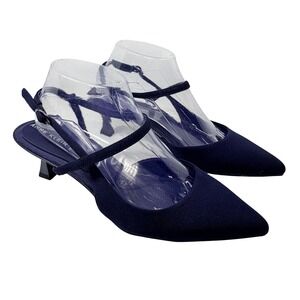 Anne Klein Slingback Heels Women 9 Navy Blue iFlex Pointed Toe Kitten Heel